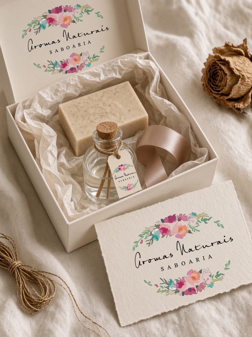 Kit de presente com sabonete, aromatizador e fita